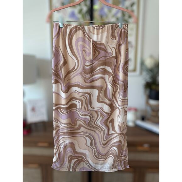 NWT AFRM High Rise Sheer Elastic Waist Midi Skirt Brown Purple Womens Size Small - Picture 1 of 7